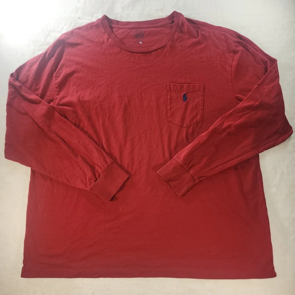 Polo Ralph Lauren Mens XL Red Long Sleeve Pocket T-Shirt Classic Fit Cotton Logo